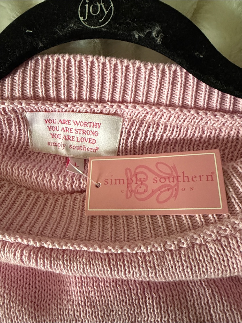 Simply Southern Pink Crewneck Sweater with Flag Patch - Picture 4 of 5